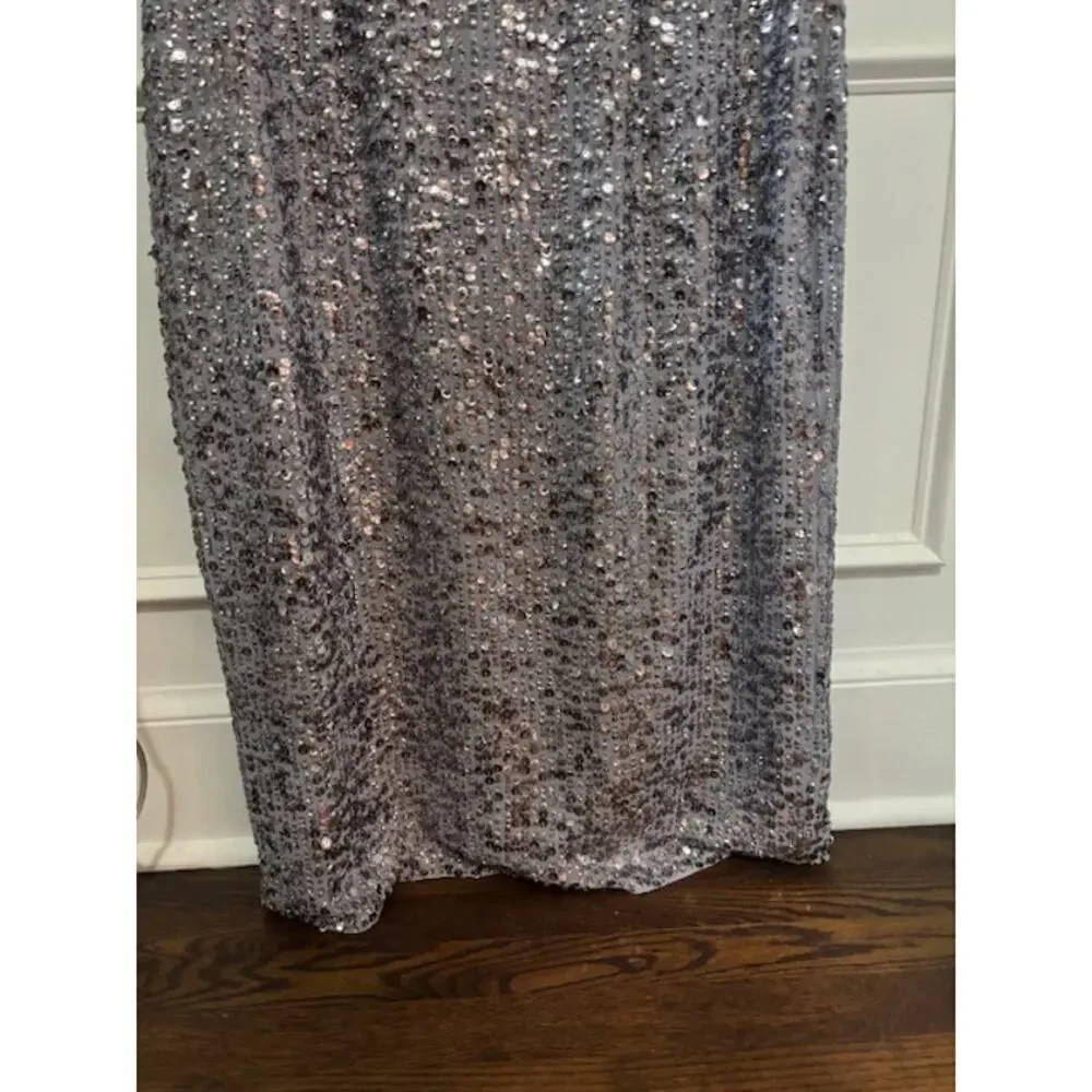 Mac Duggal Steel Blue Sequined Sleeveless Crew Neck Dress Formal Gown Size 14
